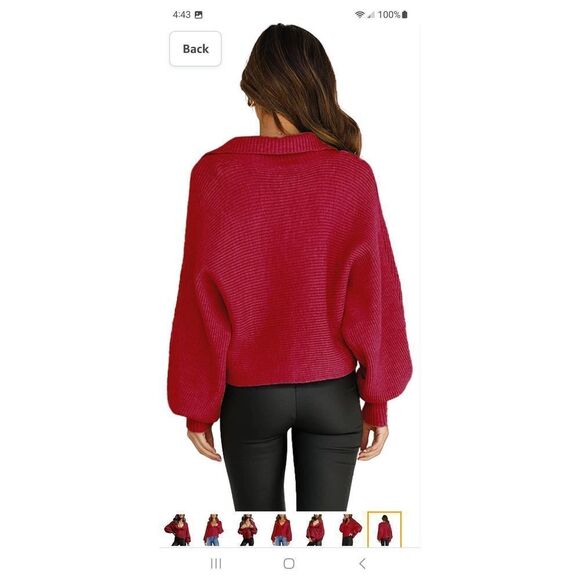 New XL Deerose Maroon VNeck Long Sleeve Crop Top Short Knit Sweater NWOT - Picture 7 of 11